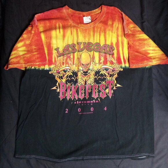 Vintage Las Vegas Bikefest 2004 Flame Fire Tie Dye T-Shirt - Picture 2 of 5